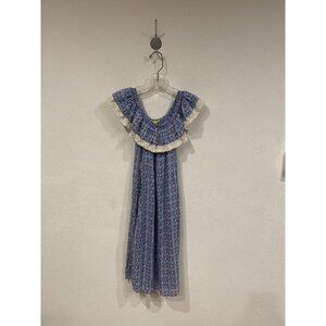 Roberta Roller Rabbit Dress Womens Medium Blue Geometric Ruffle Sundress Boho